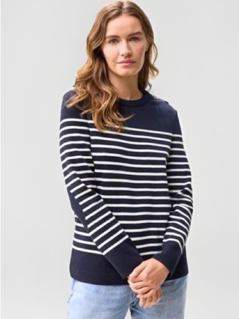 Saint James L’Atelier Breton Wool Sweater Navy Ivory Red Elbow Patches L